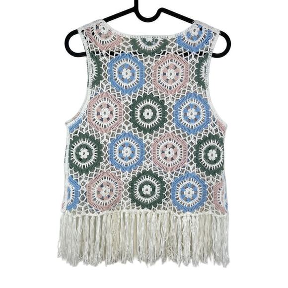 Blue Rain by Francesca's Crochet Fringe Boho Kassandra Sweater Tank Small Fairy - Picture 3 of 8